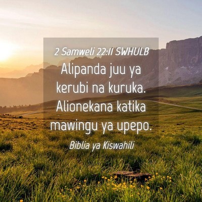 Picture 04 - 2 Samweli 22:11 SWHULB - Alipanda juu ya kerubi na kuruka. Alionekana - Bible Verse Picture