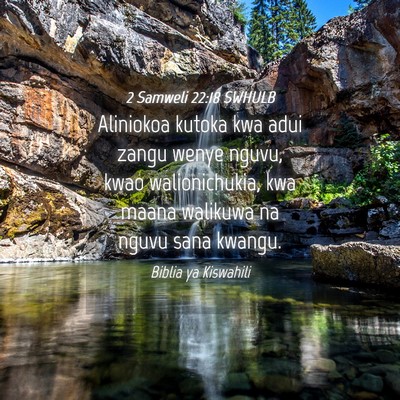 Picture 04 - 2 Samweli 22:18 SWHULB - Aliniokoa kutoka kwa adui zangu wenye nguvu, kwao - Bible Verse Picture
