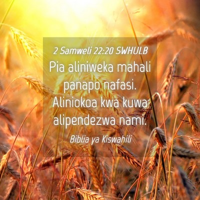 Picture 04 - 2 Samweli 22:20 SWHULB - Pia aliniweka mahali panapo nafasi. Aliniokoa kwa - Bible Verse Picture