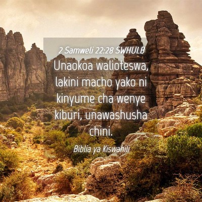 Picture 04 - 2 Samweli 22:28 SWHULB - Unaokoa walioteswa, lakini macho yako ni kinyume - Bible Verse Picture