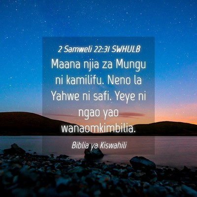 Picture 04 - 2 Samweli 22:31 SWHULB - Maana njia za Mungu ni kamilifu. Neno la Yahwe ni - Bible Verse Picture