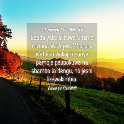 Picture 04 - 2 Samweli 23:11 SWHULB - Baada yake alikuwa Shama mwana wa Agee, Mharari. - Bible Verse Picture
