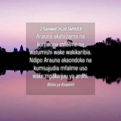 Picture 04 - 2 Samweli 24:20 SWHULB - Arauna akatazama na kumwona mfalme na watumishi - Bible Verse Picture