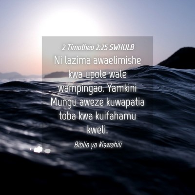 Picture 04 - 2 Timotheo 2:25 SWHULB - Ni lazima awaelimishe kwa upole wale wampingao. - Bible Verse Picture