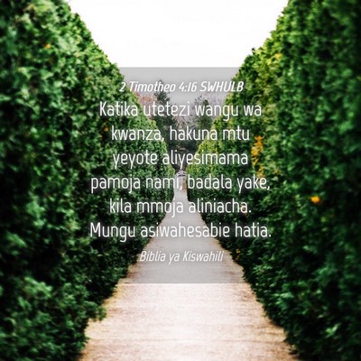 Picture 04 - 2 Timotheo 4:16 SWHULB - Katika utetezi wangu wa kwanza, hakuna mtu yeyote - Bible Verse Picture