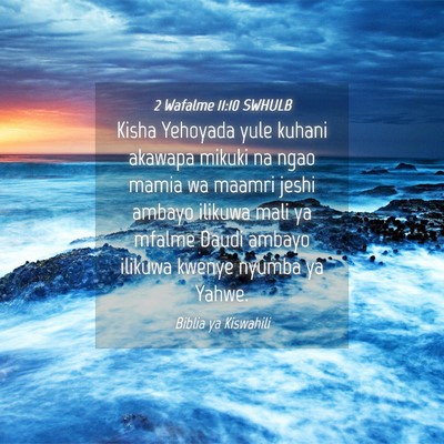 Picture 04 - 2 Wafalme 11:10 SWHULB - Kisha Yehoyada yule kuhani akawapa mikuki na ngao - Bible Verse Picture