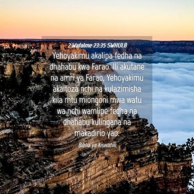 Picture 04 - 2 Wafalme 23:35 SWHULB - Yehoyakimu akalipa fedha na dhahabu kwa Farao. - Bible Verse Picture