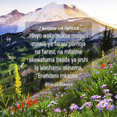 Picture 04 - 2 Wafalme 7:14 SWHULB - Hivyo wakachukua magari mawili ya farasi pamoja - Bible Verse Picture