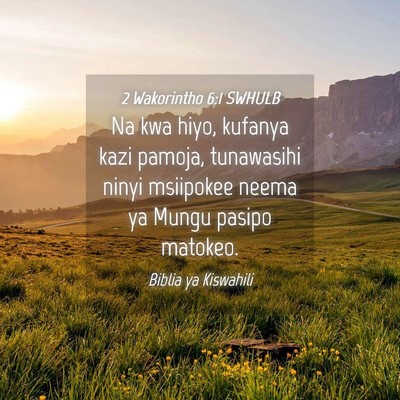 Picture 04 - 2 Wakorintho 6:1 SWHULB - Na kwa hiyo, kufanya kazi pamoja, tunawasihi - Bible Verse Picture