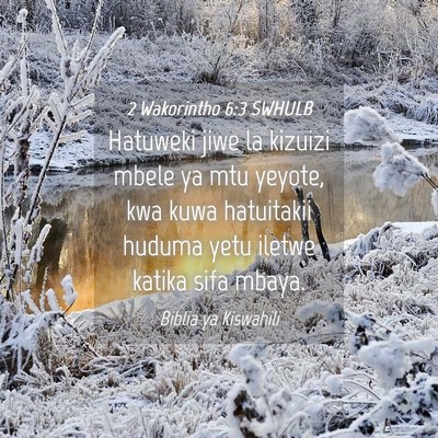 Picture 04 - 2 Wakorintho 6:3 SWHULB - Hatuweki jiwe la kizuizi mbele ya mtu yeyote, kwa - Bible Verse Picture