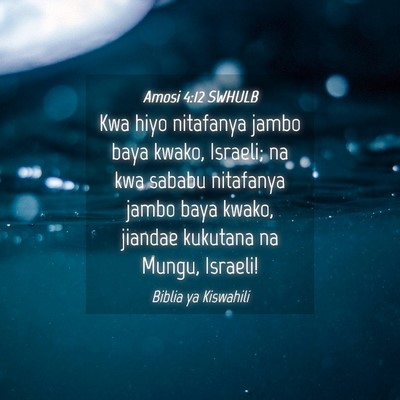 Picture 04 - Amosi 4:12 SWHULB - Kwa hiyo nitafanya jambo baya kwako, Israeli; na - Bible Verse Picture