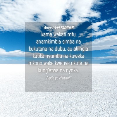 Picture 04 - Amosi 5:19 SWHULB - kama wakati mtu anamkimbia simba na kukutana na - Bible Verse Picture