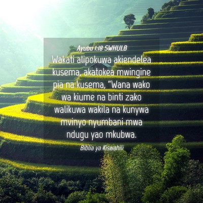 Picture 04 - Ayubu 1:18 SWHULB - Wakati alipokuwa akiendelea kusema, akatokea - Bible Verse Picture