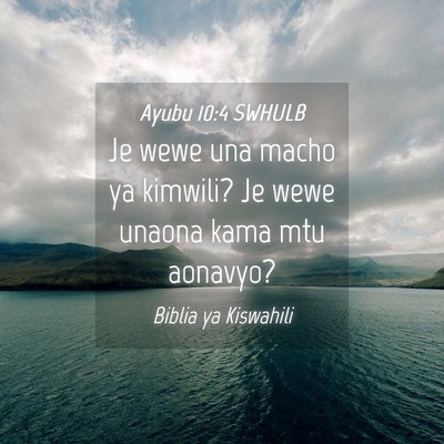 Picture 04 - Ayubu 10:4 SWHULB - Je wewe una macho ya kimwili? Je wewe unaona kama - Bible Verse Picture
