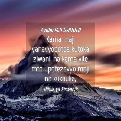 Picture 04 - Ayubu 14:11 SWHULB - Kama maji yanavyopotea kutoka ziwani, na kama - Bible Verse Picture