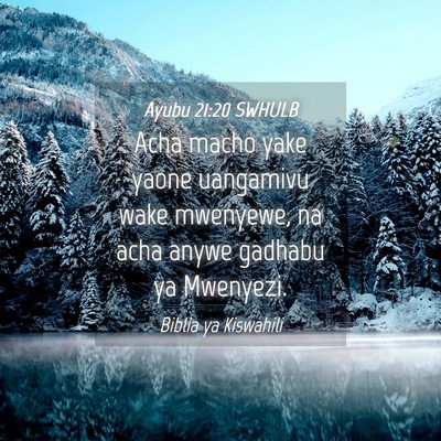 Picture 04 - Ayubu 21:20 SWHULB - Acha macho yake yaone uangamivu wake mwenyewe, na - Bible Verse Picture