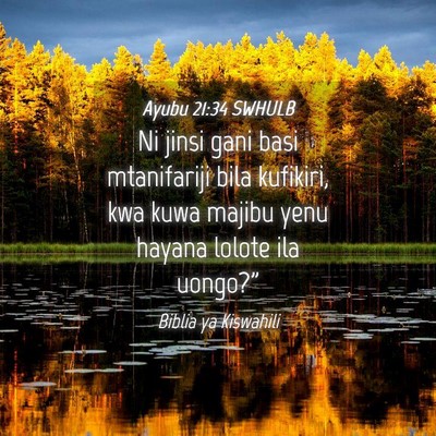 Picture 04 - Ayubu 21:34 SWHULB - Ni jinsi gani basi mtanifariji bila kufikiri, kwa - Bible Verse Picture
