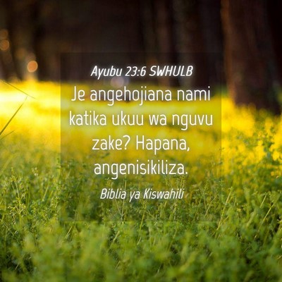 Picture 04 - Ayubu 23:6 SWHULB - Je angehojiana nami katika ukuu wa nguvu zake? - Bible Verse Picture