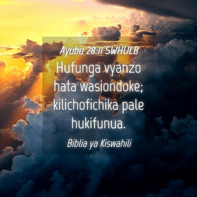 Picture 04 - Ayubu 28:11 SWHULB - Hufunga vyanzo hata wasiondoke; kilichofichika - Bible Verse Picture