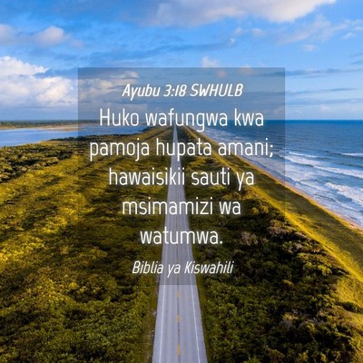 Picture 04 - Ayubu 3:18 SWHULB - Huko wafungwa kwa pamoja hupata amani; hawaisikii - Bible Verse Picture