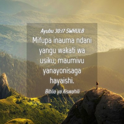 Picture 04 - Ayubu 30:17 SWHULB - Mifupa inauma ndani yangu wakati wa usiku; - Bible Verse Picture