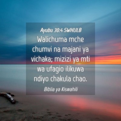 Picture 04 - Ayubu 30:4 SWHULB - Walichuma mche chumvi na majani ya vichaka; - Bible Verse Picture
