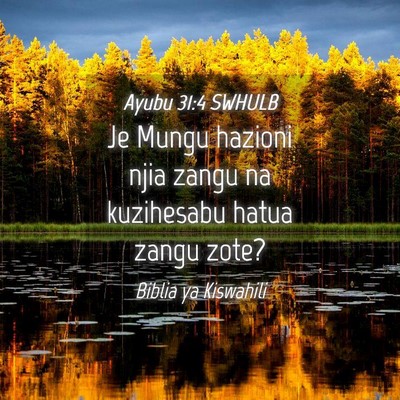 Picture 04 - Ayubu 31:4 SWHULB - Je Mungu hazioni njia zangu na kuzihesabu hatua - Bible Verse Picture