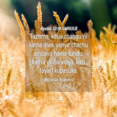 Picture 04 - Ayubu 32:19 SWHULB - Tazama, kifua changu ni kama divai yenye chachu - Bible Verse Picture