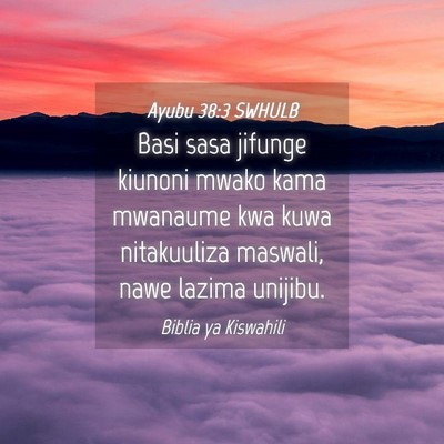 Picture 04 - Ayubu 38:3 SWHULB - Basi sasa jifunge kiunoni mwako kama mwanaume kwa - Bible Verse Picture