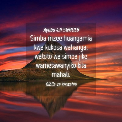 Picture 04 - Ayubu 4:11 SWHULB - Simba mzee huangamia kwa kukosa wahanga; watoto - Bible Verse Picture