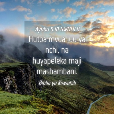 Picture 04 - Ayubu 5:10 SWHULB - Hutoa mvua juu ya nchi, na huyapeleka maji - Bible Verse Picture
