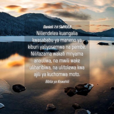 Picture 04 - Danieli 7:11 SWHULB - Niliendelea kuangalia kwasababu ya maneno ya - Bible Verse Picture