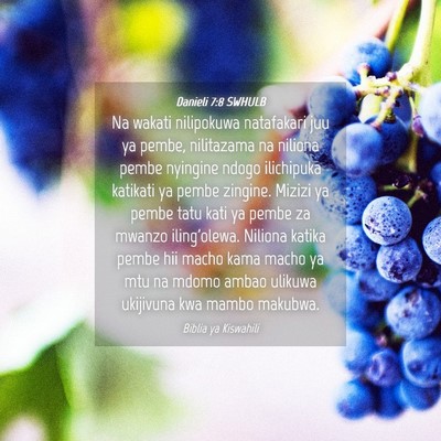 Picture 04 - Danieli 7:8 SWHULB - Na wakati nilipokuwa natafakari juu ya pembe, - Bible Verse Picture