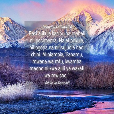 Picture 04 - Danieli 8:17 SWHULB - Basi alikuja karibu na mahali niliposimama. Na - Bible Verse Picture