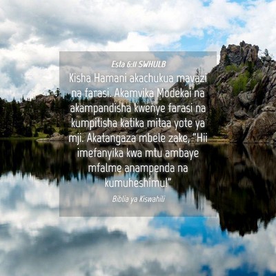 Picture 04 - Esta 6:11 SWHULB - Kisha Hamani akachukua mavazi na farasi. Akamvika - Bible Verse Picture