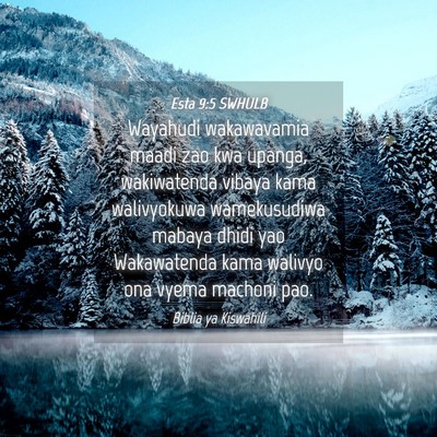 Picture 04 - Esta 9:5 SWHULB - Wayahudi wakawavamia maadi zao kwa upanga, - Bible Verse Picture