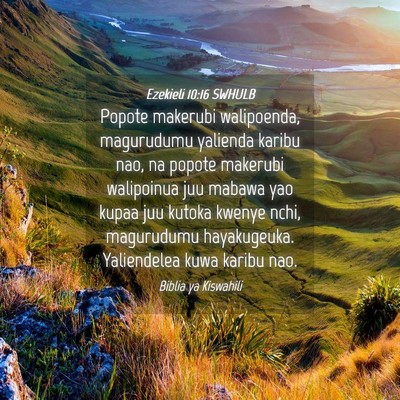 Picture 04 - Ezekieli 10:16 SWHULB - Popote makerubi walipoenda, magurudumu yalienda - Bible Verse Picture