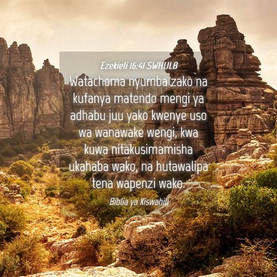 Picture 04 - Ezekieli 16:41 SWHULB - Watachoma nyumba zako na kufanya matendo mengi ya - Bible Verse Picture