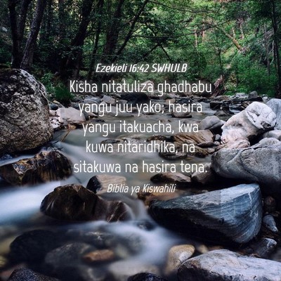 Picture 04 - Ezekieli 16:42 SWHULB - Kisha nitatuliza ghadhabu yangu juu yako; hasira - Bible Verse Picture