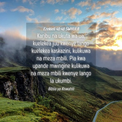 Picture 04 - Ezekieli 40:40 SWHULB - Karibu na ukuta wa ua, kuelekea juu kwenye lango - Bible Verse Picture