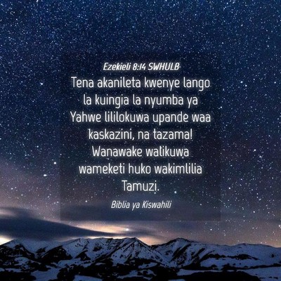 Picture 04 - Ezekieli 8:14 SWHULB - Tena akanileta kwenye lango la kuingia la nyumba - Bible Verse Picture
