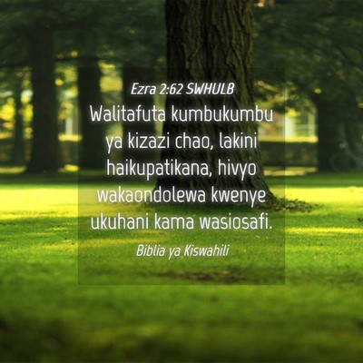 Picture 04 - Ezra 2:62 SWHULB - Walitafuta kumbukumbu ya kizazi chao, lakini - Bible Verse Picture