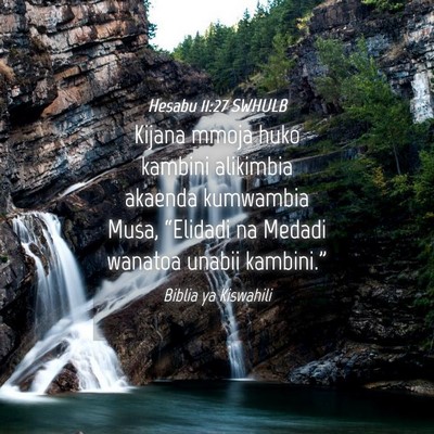 Picture 04 - Hesabu 11:27 SWHULB - Kijana mmoja huko kambini alikimbia akaenda - Bible Verse Picture
