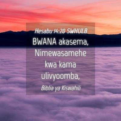 Picture 04 - Hesabu 14:20 SWHULB - BWANA akasema, Nimewasamehe kwa kama - Bible Verse Picture