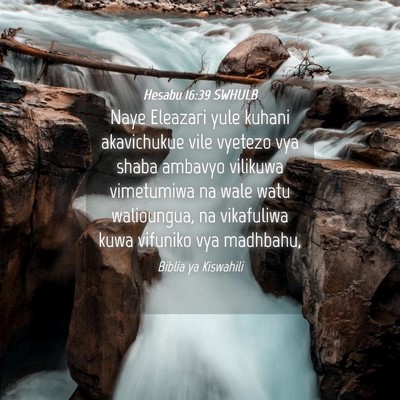 Picture 04 - Hesabu 16:39 SWHULB - Naye Eleazari yule kuhani akavichukue vile - Bible Verse Picture