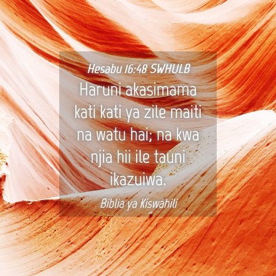 Picture 04 - Hesabu 16:48 SWHULB - Haruni akasimama kati kati ya zile maiti na watu - Bible Verse Picture