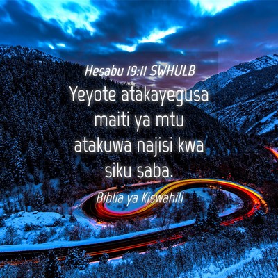 Picture 04 - Hesabu 19:11 SWHULB - Yeyote atakayegusa maiti ya mtu atakuwa najisi - Bible Verse Picture