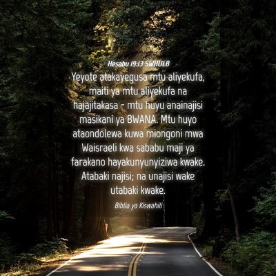 Picture 04 - Hesabu 19:13 SWHULB - Yeyote atakayegusa mtu aliyekufa, maiti ya mtu - Bible Verse Picture
