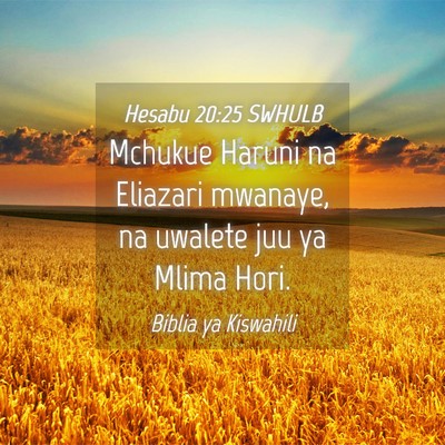 Picture 04 - Hesabu 20:25 SWHULB - Mchukue Haruni na Eliazari mwanaye, na uwalete - Bible Verse Picture