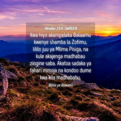 Picture 04 - Hesabu 23:14 SWHULB - Kwa hiyo akampeleka Balaamu kwenye shamba la - Bible Verse Picture